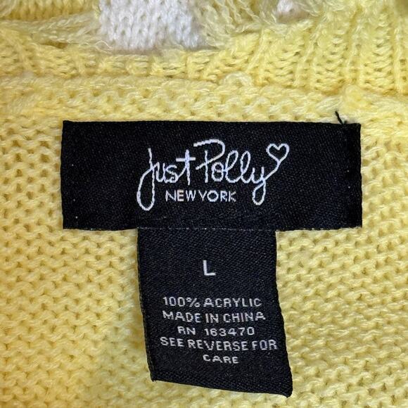 Just Polly Women's Size L Daisy-Print Destructed Sweater Yellow Oversized Floral - Picture 7 of 7